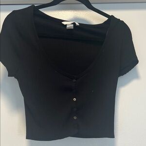 H&M Black Button-Up Crop Top